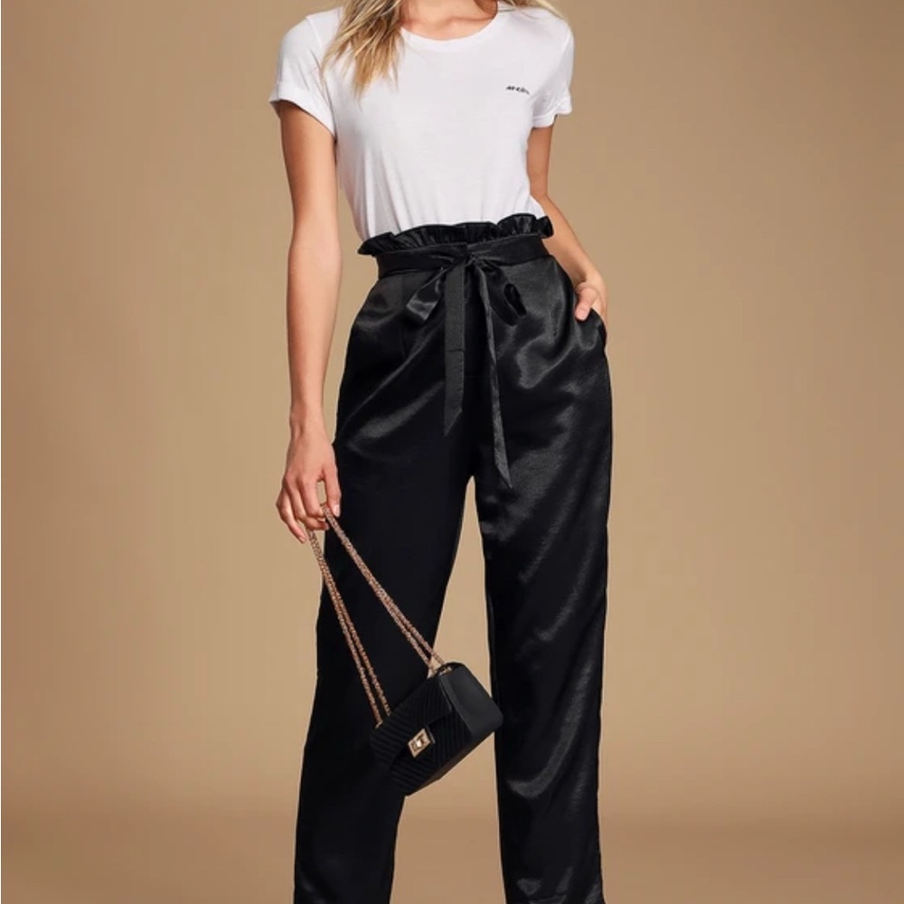 Black Satin High-Waisted Pants